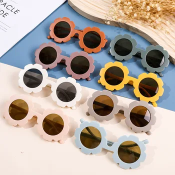 Летние детские круглые солнцезащитные очки с подсолнухом Для мальчиков и девочек, милый мультяшный Медведь, Кошка, радужные солнцезащитные очки, очки с защитой от ультрафиолета