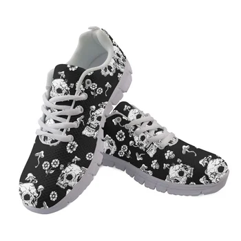 Yikeluo, черно-белая женская обувь на плоской подошве с рисунком черепа, осень-весна, мягкие кроссовки, легкая спортивная обувь на открытом воздухе
