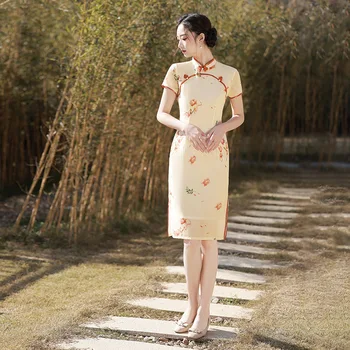 Летние Элегантные Улучшенные платья Cheongsam для современных Девушек 2022, Классическое Женское атласное платье Ципао с принтом, Винтажное Восточное вечернее платье