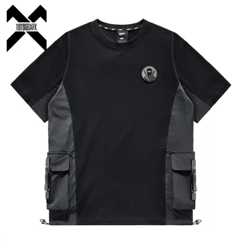 Тактическая футболка Ниндзя, Мужская Технологичная Функциональная футболка с несколькими карманами, Летняя Уличная одежда 2023, футболка Harajuku, Черные Футболки, Топы