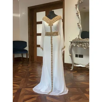Белое платье, Модная Дубайская Абайя, Расшитый бисером Дубайский кафтан