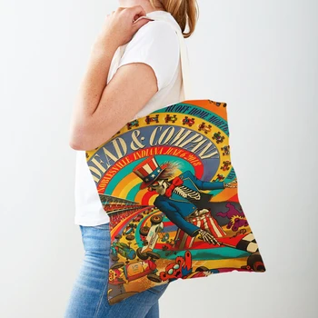 Сумка для покупок рок-группы Grateful Dead, женские сумки для покупок, холщовая сумка-тоут с двойным принтом, женская дорожная сумка на плечо с черепом