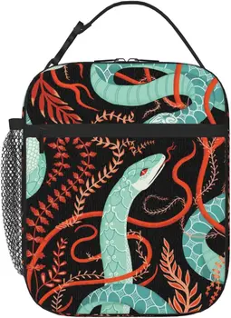 Женская изолированная сумка для ланча со змеиным и цветочным принтом, многоразовые сумки-тоут для ланча, Переносная сумка-ланч-бокс для работы