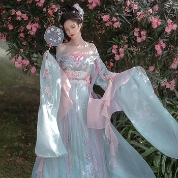 Китайское платье Hanfu, Женская рубашка с большим рукавом и принтом, Комплект Hanfu, Карнавальное Сказочное платье для Косплея, Танцевальное платье Hanfu