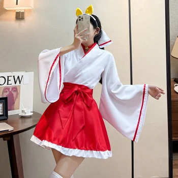 Японский халат-кимоно Kawaii, платье-кимоно для Косплея Аниме, большие размеры, Одежда в стиле Лолиты, красно-белые наряды горничной, прямая поставка