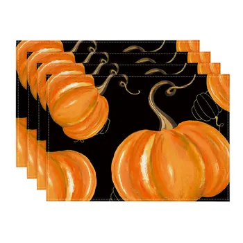 Черные тыквы, Осенние салфетки, набор из 4, 12x18 дюймов, Сезонные осенние настольные коврики на Хэллоуин для украшения кухни, столовой